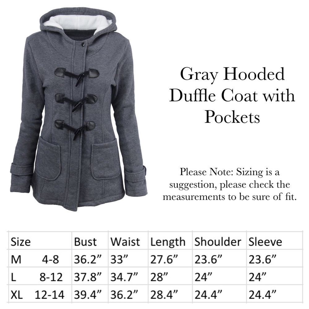 Gray Hooded Duffle Coat with Pockets - Picture 8 of 8